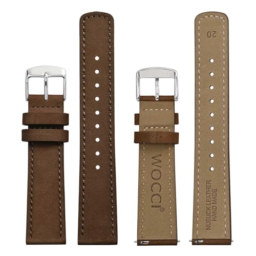 WOCCI 19mm Retro Leather Watch Band for Men and Women Quick Release Replacement Strap with Silver Buckle Dark Brown - Image 3
