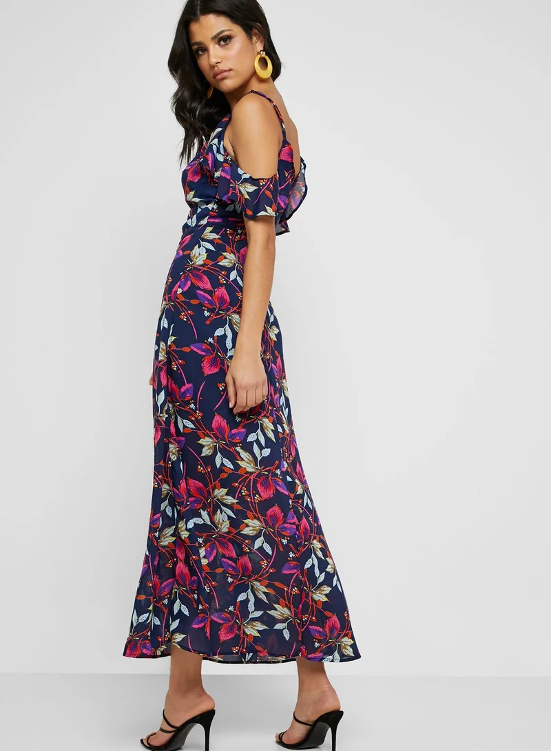 MELA LONDON Cold Shoulder Floral Print Dress