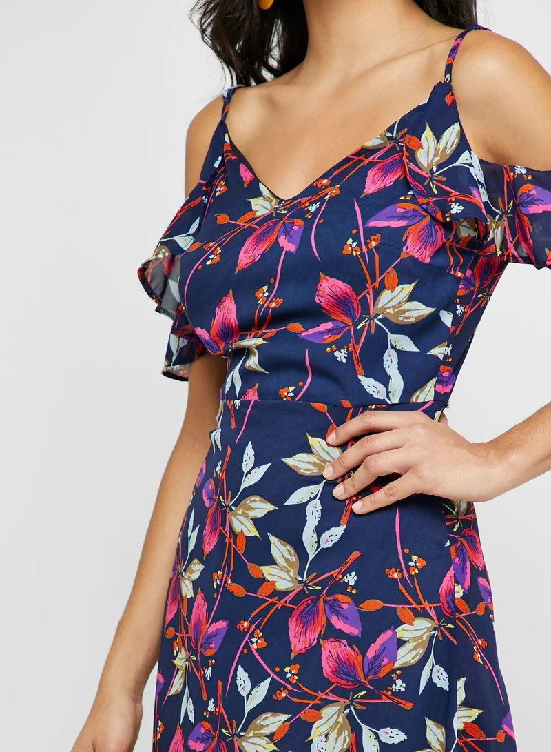 MELA LONDON Cold Shoulder Floral Print Dress