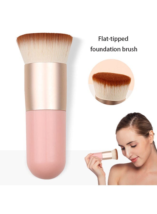 Foundation Brush for Liquid Makeup, Self Tanner Brush Flat Top Kabuki Professional Makeup Brushes Blending Mineral Powder Buffing Stippling Makeup Tools, Pink - Image 1