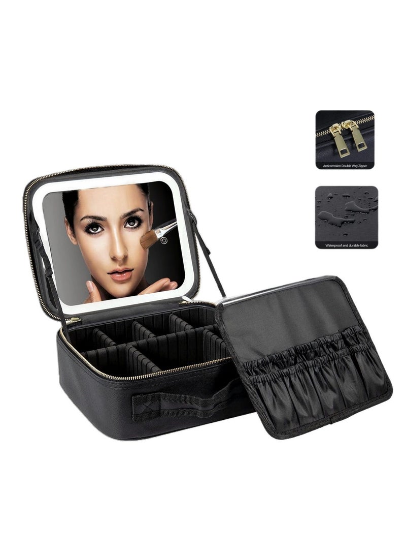 onecircle ONECIRCLE makeup bag with LED lighted mirror,Adjustable Brightness LED Cosmetic Train Case with brush storage board suitable for your travel makeup bag with led lighted mirror(black)  - Image 1