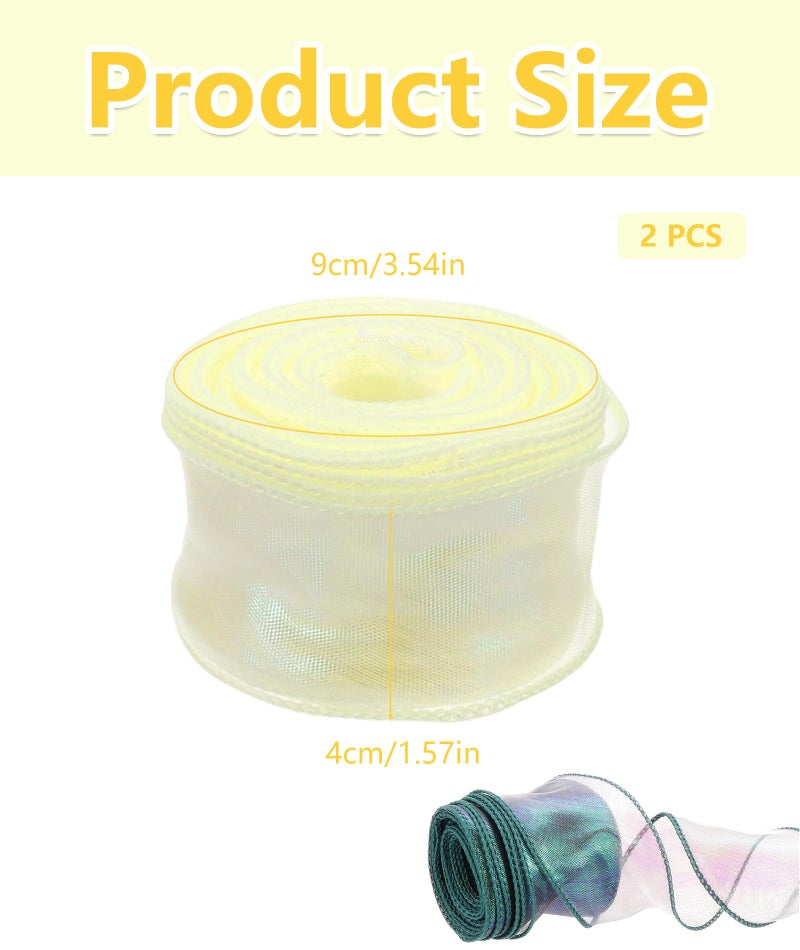 Aeenioy 2 PCS Ribbon Roll, Organza Ribbon for Gift Wrapping, Camouflage Green and Cream Shade, 4cm x 9m, Ideal for Wedding Decor, DIY Crafts, Party Decoration - Image 2
