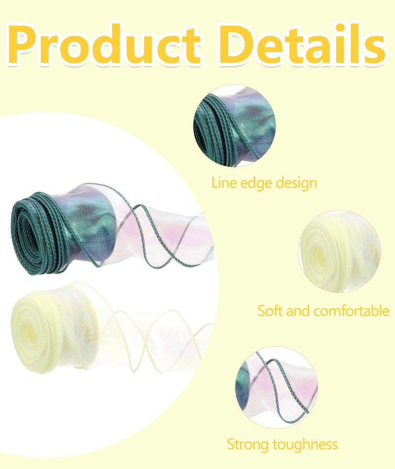 Aeenioy 2 PCS Ribbon Roll, Organza Ribbon for Gift Wrapping, Camouflage Green and Cream Shade, 4cm x 9m, Ideal for Wedding Decor, DIY Crafts, Party Decoration - Image 3