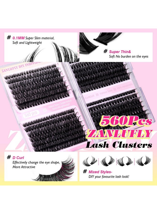 zanlufly Lash Clusters D Curl Individual Lashes Fluffy Eyelash Clusters Bulk zanlufly Thick Lash Extension 560Pcs Natural DIY Eyelash Extension (9-16MM,60D+70D+80D+100D) - Image 4