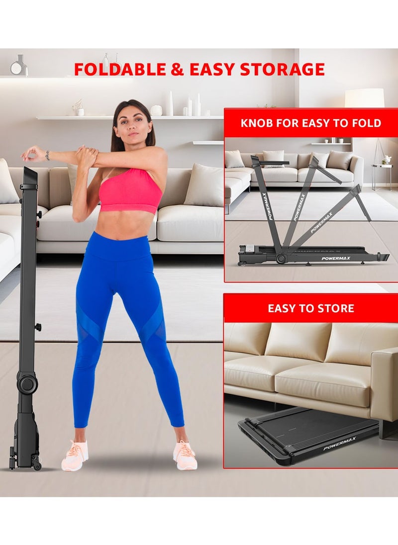 PowerMax Fitness - Fitness Jogpad-3 (4Hp Peak) Motorized 2 In 1 Built in Desk Treadmill For Home Workout | Walkingpad | Remote Control, Max User 110Kg, Top Speed 12 Kmph, Led Display, Bluetooth,Speaker,Ipad Holder - Image 1