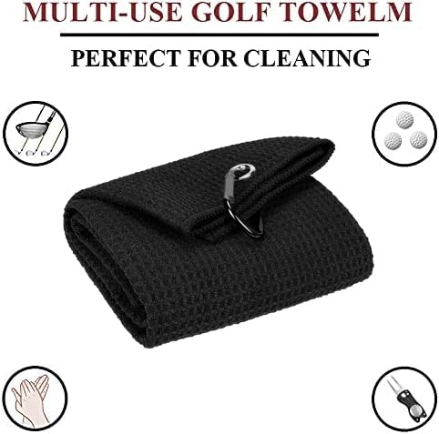 VIVIDLY Microfiber Waffle Pattern Tri-fold Golf Towel Set | Golf Club Brush| Golf Divot Tool - Image 2