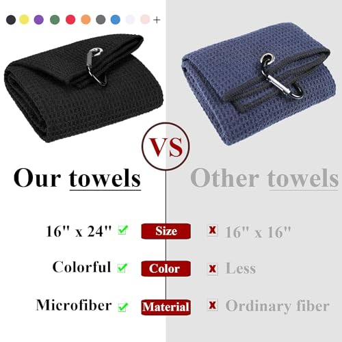 VIVIDLY Microfiber Waffle Pattern Tri-fold Golf Towel Set | Golf Club Brush| Golf Divot Tool - Image 3