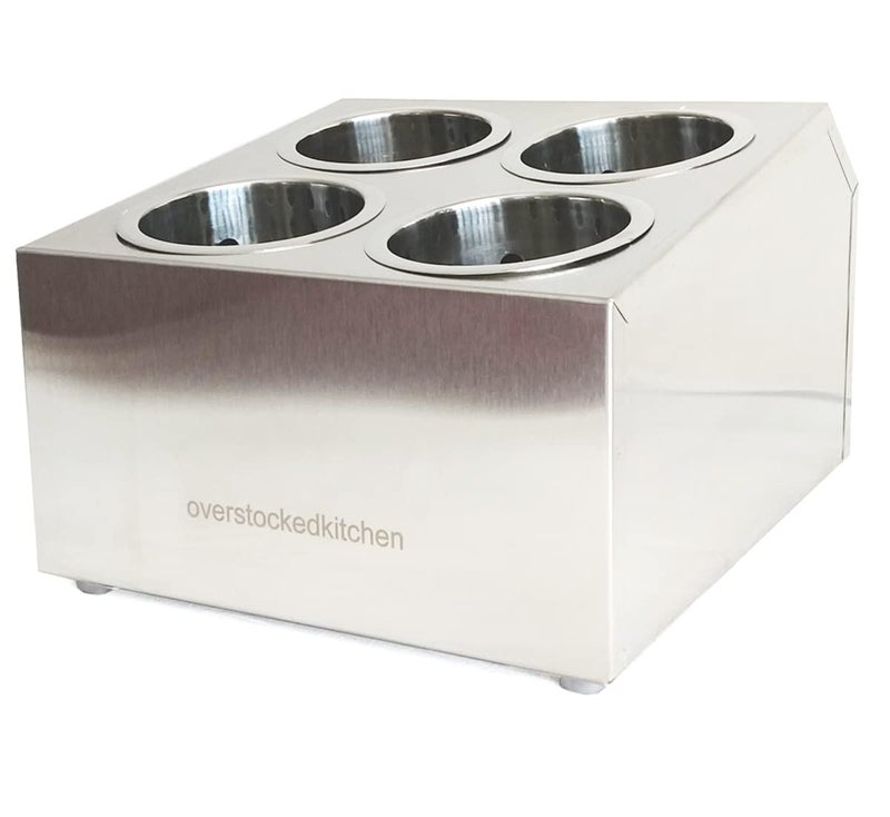 overstockedkitchen Commercial 4Hole Stainless Steel Cylinder Flatware Silverware Utensil Holder Organizer Canddy