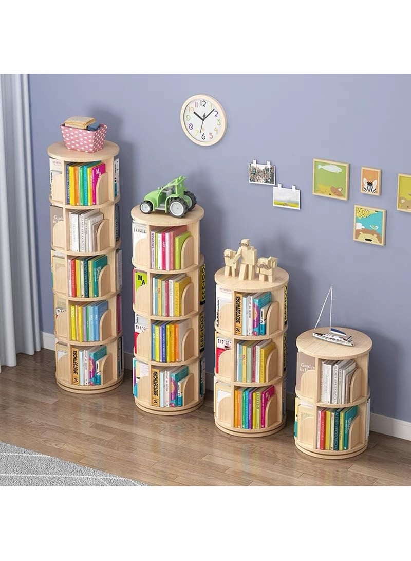 مونوج رف كتب دوار مكون من 4 طبقات، يدور 360 درجة، رف عرض لتخزين الكتب، خزانة كتب قائمة، لمسة نهائية من الخشب، تصميم عصري  - Image 5