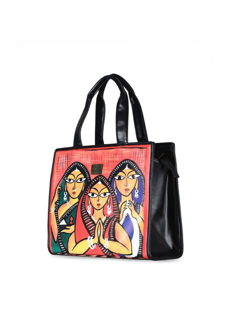 Priyaasi Black Tribal Naari Digital Print Tote Bag  - Image 3