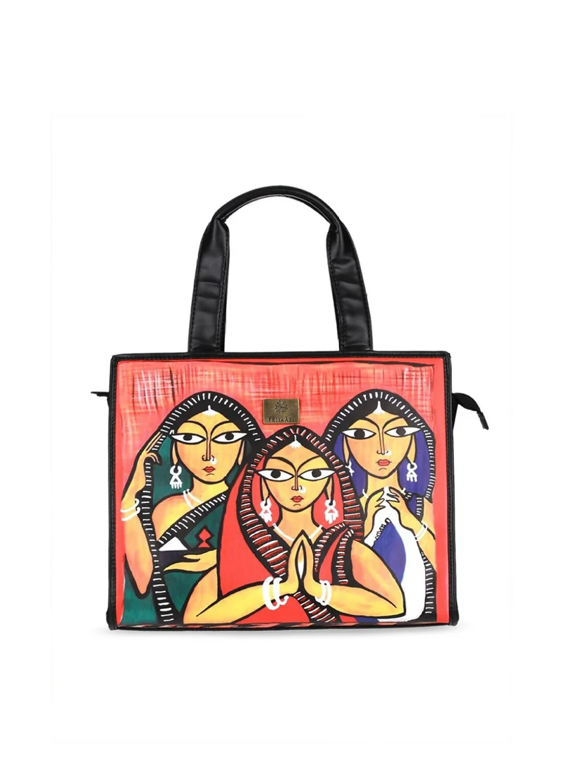 برياسي Black Tribal Naari Digital Print Tote Bag