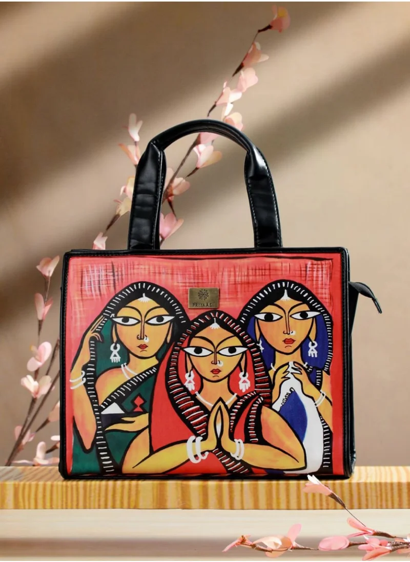 برياسي Black Tribal Naari Digital Print Tote Bag