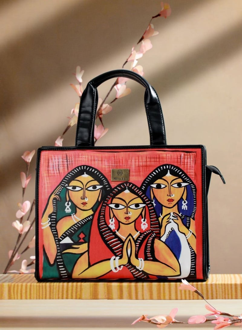 Priyaasi Black Tribal Naari Digital Print Tote Bag  - Image 1