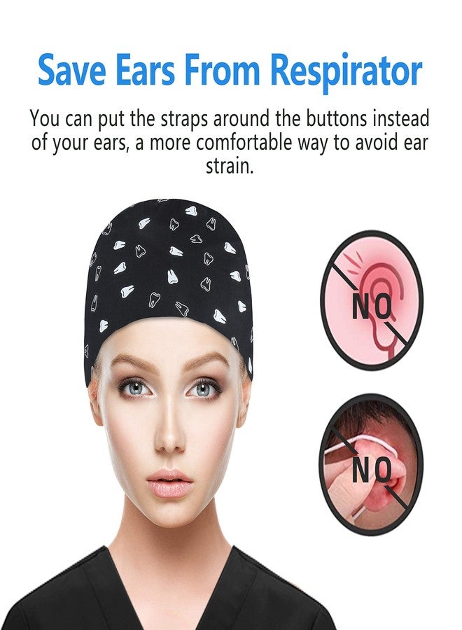 QBA Adjustable Working Cap with Button, Cotton Working Hat Sweatband, Elastic Bandage Tie Back Hats for Women & Men, One Size, Lining Tooth Black Ptl, One size - Image 4