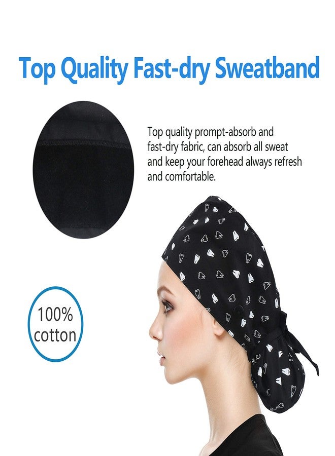 QBA Adjustable Working Cap with Button, Cotton Working Hat Sweatband, Elastic Bandage Tie Back Hats for Women & Men, One Size, Lining Tooth Black Ptl, One size - Image 5