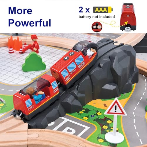 Giant bean Battery Operated Electric Locomotive Magnetic Train Set for Wooden Train Tracks, Powerful Engine Compatible with Most Brands, Wood Train Track Toys for Kids 3+ - Image 3