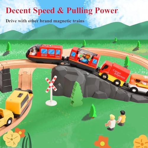 Giant bean Battery Operated Electric Locomotive Magnetic Train Set for Wooden Train Tracks, Powerful Engine Compatible with Most Brands, Wood Train Track Toys for Kids 3+ - Image 4