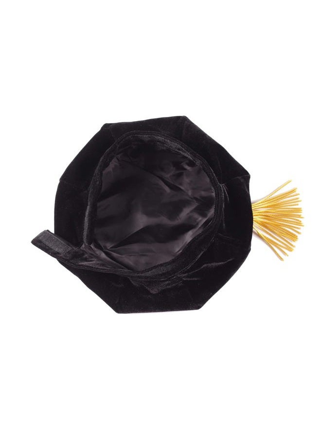 UIALECG Doctoral Graduation Tam PhD Black Velvet with Gold Bullion Tassel, 8-Sided Doctorate Cap, Black, One size - Image 3