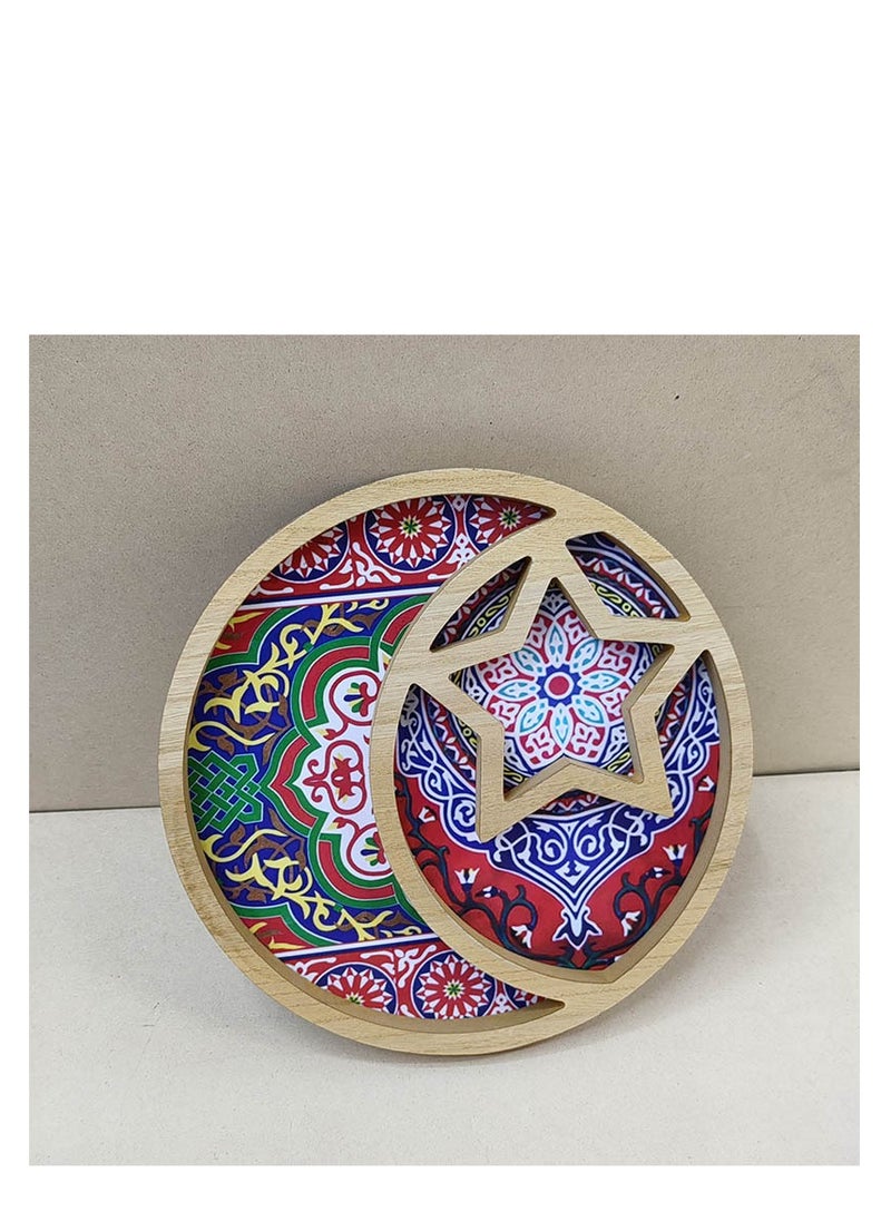 XiuWoo Ramadan Tray Eid Mubarak Tray Ramadan Kareem Moon Star Shape Tray Decoration Islam Wooden Artistic Moon Star Dessert Tray Ramadan Decorations for Table Moon Star Dessert Tray  - Image 1