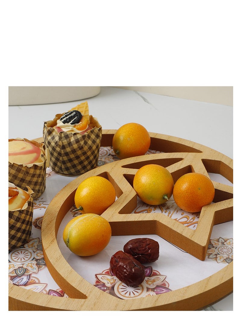 XiuWoo Ramadan Tray Eid Mubarak Tray Ramadan Kareem Moon Star Shape Tray Decoration Islam Wooden Artistic Moon Star Dessert Tray Ramadan Decorations for Table Moon Star Dessert Tray  - Image 2