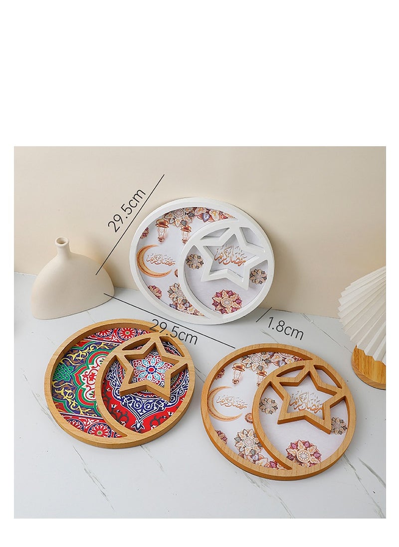 XiuWoo Ramadan Tray Eid Mubarak Tray Ramadan Kareem Moon Star Shape Tray Decoration Islam Wooden Artistic Moon Star Dessert Tray Ramadan Decorations for Table Moon Star Dessert Tray  - Image 3