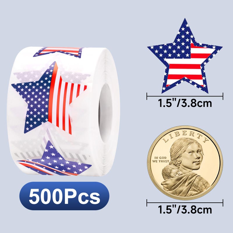 Anwyll American Flag Star Stickers - 500Pcs 1.5Inch USA Patriotic Seals Labels Stickers Self Adhesive 4th of July Sticker Memorial Day Sticker for Independence Day Kids Reward Envelope Seal Card - Image 2