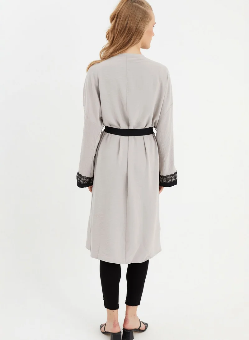 Xanzad Belted Contrast Detail Kimono