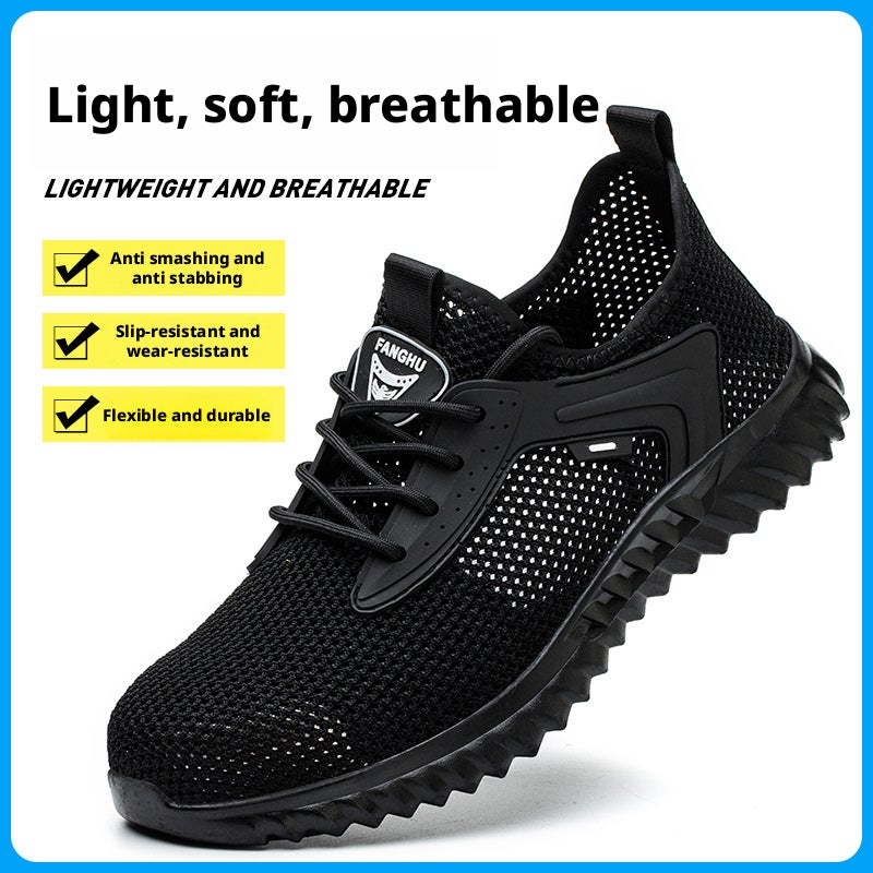 Summer Men's Safety Shoes Breathable Steel Toe Cap Anti-smash Anti-puncture Flyknit Lightweight Work Shoes - Image 1