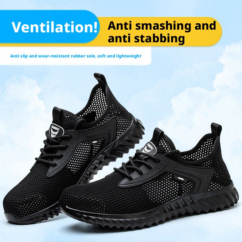 Summer Men's Safety Shoes Breathable Steel Toe Cap Anti-smash Anti-puncture Flyknit Lightweight Work Shoes - Image 3