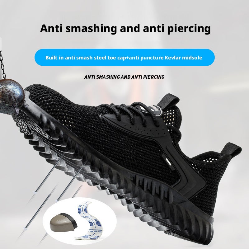 Summer Men's Safety Shoes Breathable Steel Toe Cap Anti-smash Anti-puncture Flyknit Lightweight Work Shoes - Image 4