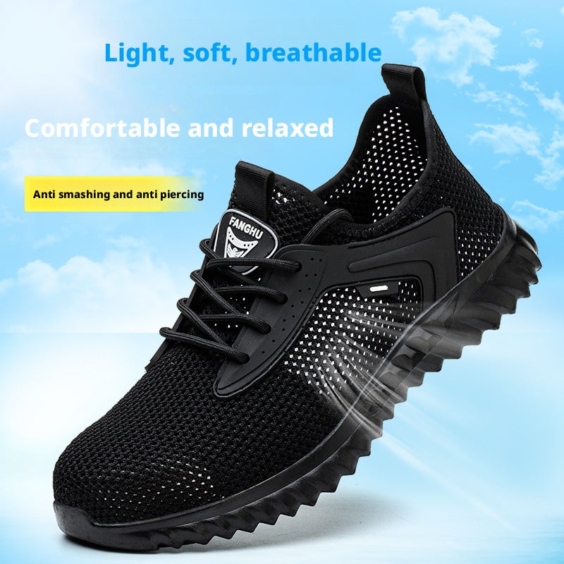Summer Men's Safety Shoes Breathable Steel Toe Cap Anti-smash Anti-puncture Flyknit Lightweight Work Shoes - Image 2
