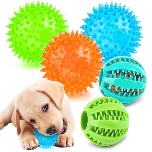 PUPTILY 2 Different Functions Interactive Ball for Dogs 25 Squeaky Dog Balls Toys and Puppy Teething Chew Toy Balls for Small Dogs for Clean Teeth and Training 5Pcs - Image 1