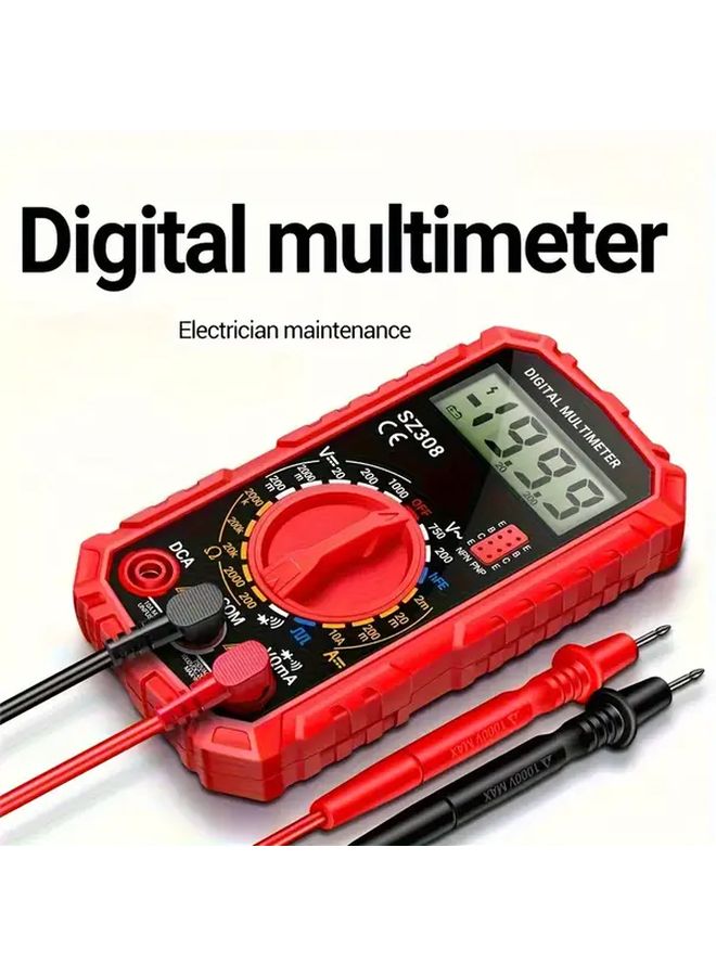 Red Digital Multimeter AC DC Voltage Current Tester Resistance Diode Continuity - Image 1