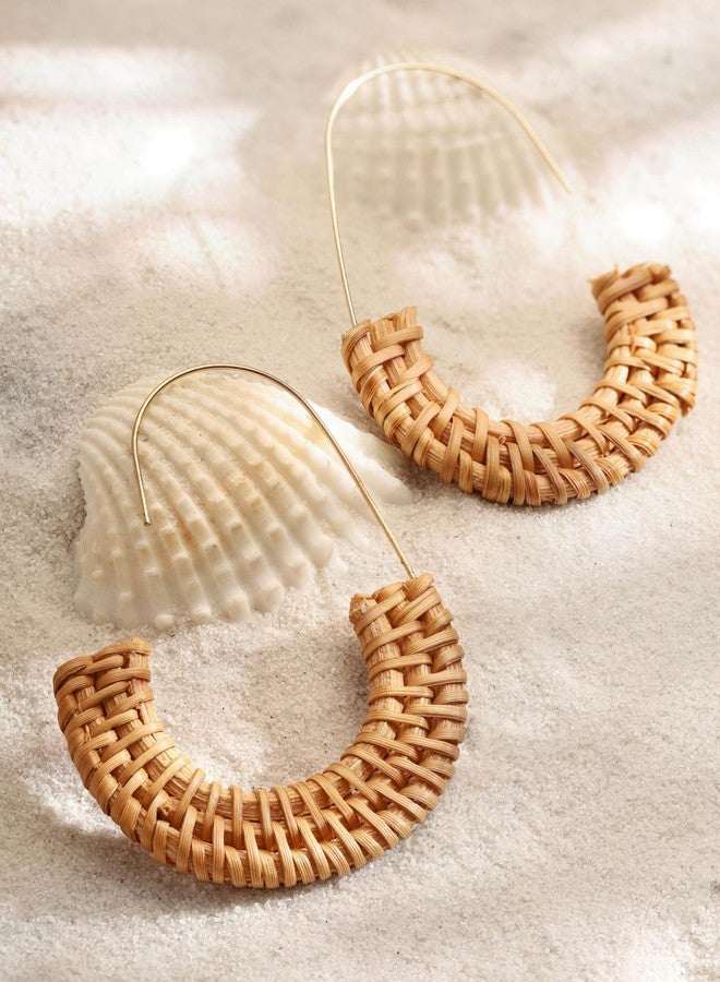 MINACHI Boho Handwoven Rattan Dangle Drop Earrings, Bohemian Summer Beach Statement Jewelry Gift for Women (2) - Image 3