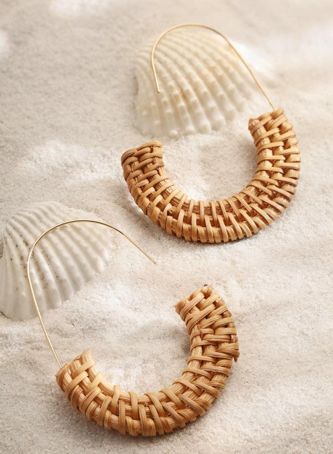 MINACHI Boho Handwoven Rattan Dangle Drop Earrings, Bohemian Summer Beach Statement Jewelry Gift for Women (2) - Image 2