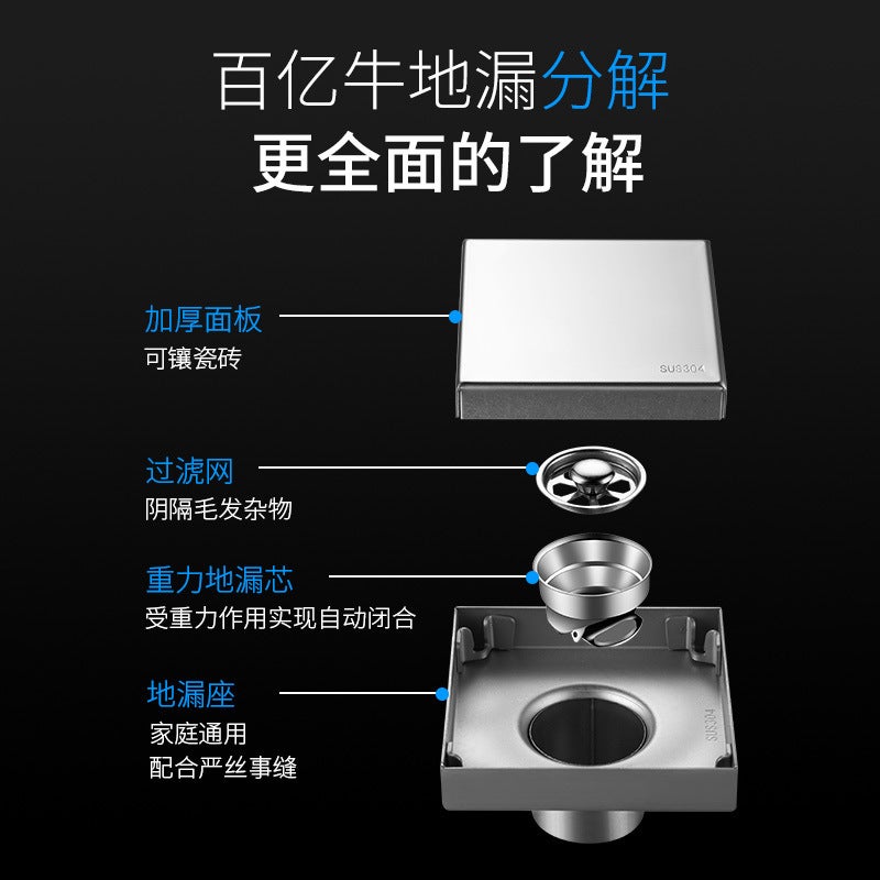 The Bathroom Can Be Tiled To Hide The Floor Drain, Made Of Stainless Steel 304, Suitable For El Dry Areas, Invisible, Odor-Proof, And Anti-Overflow - Image 2
