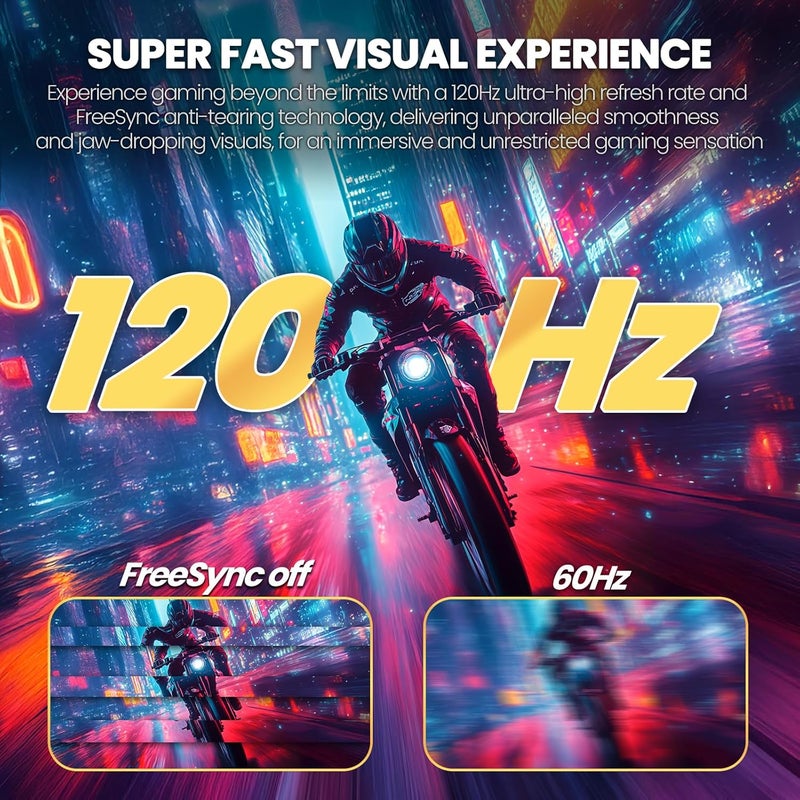 CRUA شاشة ألعاب 34 بوصة فائقة العرض 21:9 UWQHD 120Hz منحنية 1500R، شاشة كمبيوتر 3440x1440، 120% sRGB، FreeSync، للاستخدام المكتبي والمنزلي والتجاري - Image 3