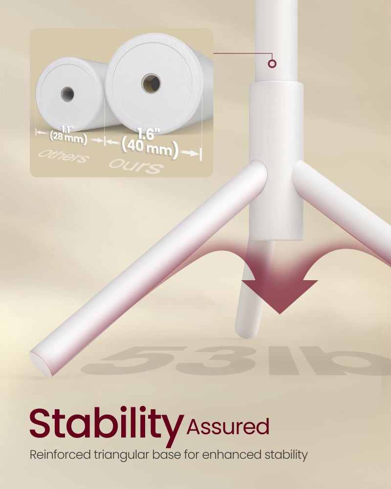 VASAGLE Solid Wood Coat Rack, Free Standing Tree-Shaped Coat Rack with 8 Hooks, 3 Height Options, for Clothes, Hats, Bags, Living Room, Bedroom, Home Office, White URCR04WT - Image 4