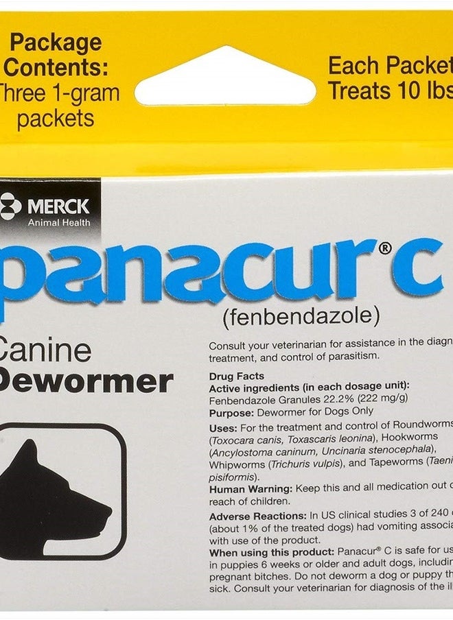 Panacur C Canine Dewormer (Fenbendazole), 1 Gram, Yellow, 3 Count (Pack of 1)  - Image 1
