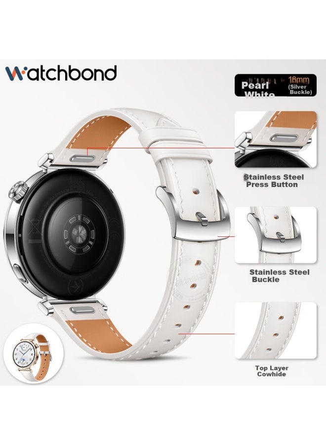 watchbond سوار ساعة لهواوي ووتش جي تي 5/جي تي 4/جي تي 5 برو 41 ملم للنساء من جلد طبيعي أصلي بنفس طراز الرسمي 42 ملم زر تحرير سريع قابل للفصل سوار معصم للنساء 18 ملم من الطبقة العليا لجلد البقر - Image 2