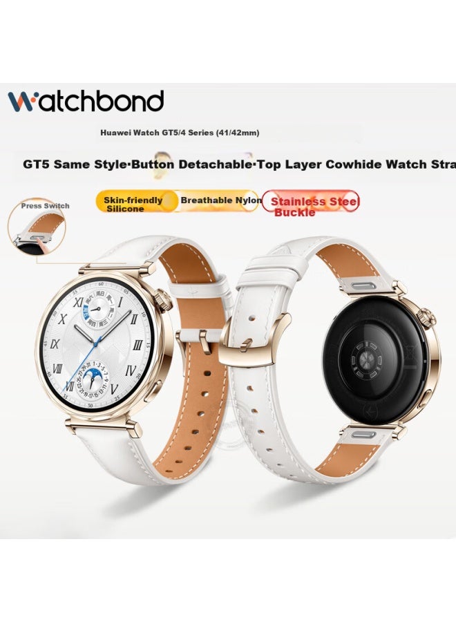 watchbond سوار ساعة لهواوي ووتش جي تي 5/جي تي 4/جي تي 5 برو 41 ملم للنساء من جلد طبيعي أصلي بنفس طراز الرسمي 42 ملم زر تحرير سريع قابل للفصل سوار معصم للنساء 18 ملم من الطبقة العليا لجلد البقر - Image 1