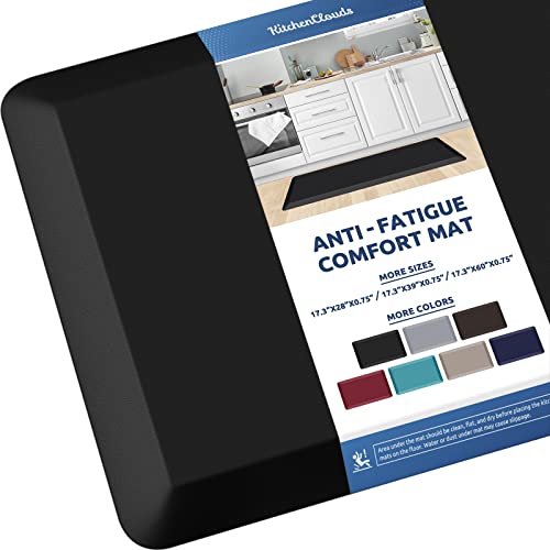 KitchenClouds Kitchen Mat Cushioned Anti Fatigue Kitchen Rug Non Slip Standing Mat Comfort Floor Mats for Sink Office (17.3"x39"- 0.8inch,Black) - Image 1