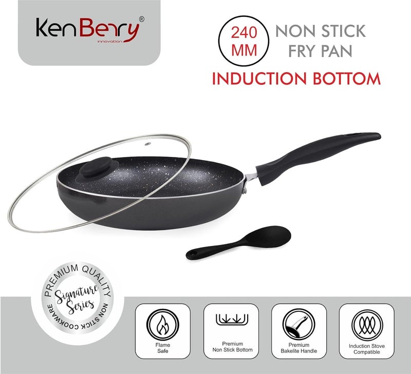 KenBerry Signature Premium Granite Finish Induction Bottom Non Stick Fry Pan 24 cm Diameter with Lid 25 L Capacity - Image 2