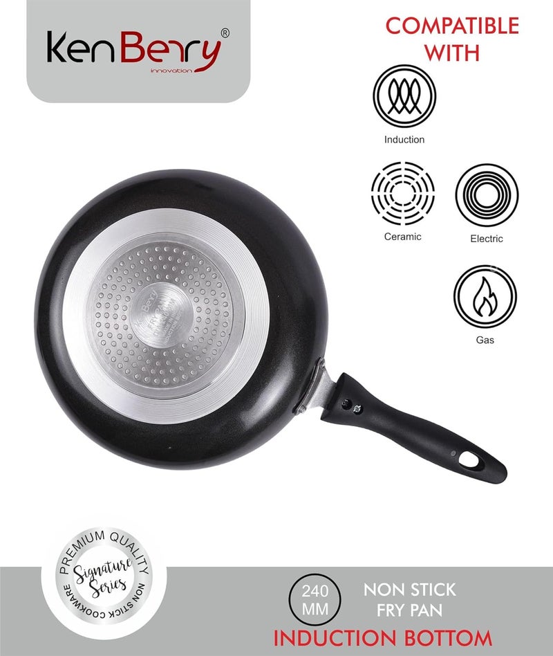 KenBerry Signature Premium Granite Finish Induction Bottom Non Stick Fry Pan 24 cm Diameter with Lid 25 L Capacity - Image 3