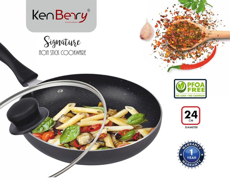 KenBerry Signature Premium Granite Finish Induction Bottom Non Stick Fry Pan 24 cm Diameter with Lid 25 L Capacity - Image 5