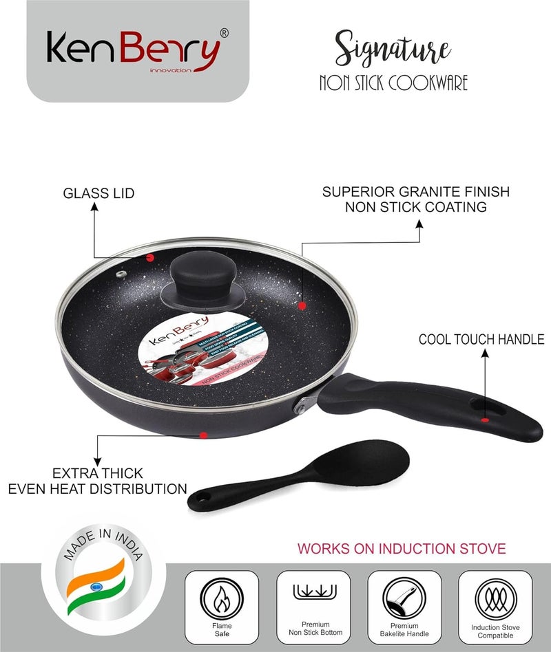 KenBerry Signature Premium Granite Finish Induction Bottom Non Stick Fry Pan 24 cm Diameter with Lid 25 L Capacity - Image 4