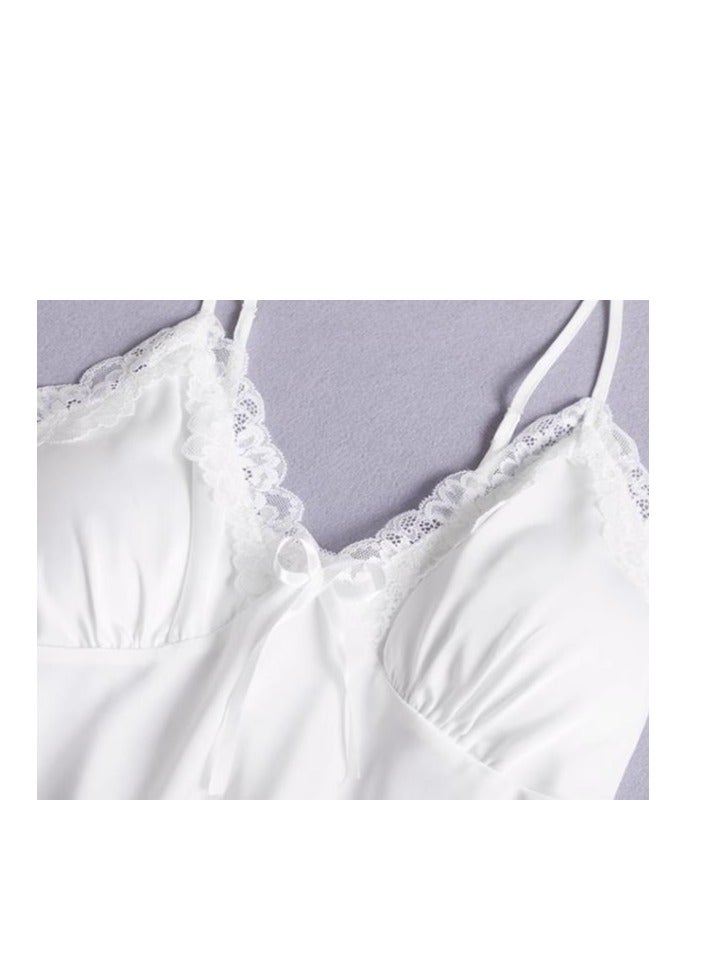 Lce Silk Sleepwear Three Piece Set With Lace Edge Suspender, Sleepwear For Home Use - Image 4