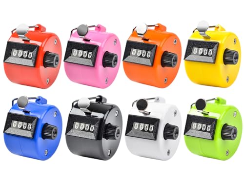 Abiyou 8 Pieces Hand Tally Counter, Manual Mechanical Counter, Metal Hand Tally Counters, 4 Digit Hand Tally Counters, Click Counter with Finger Ring, for Counting, Coaching, Golf, Fishing (8 Color) - Image 1