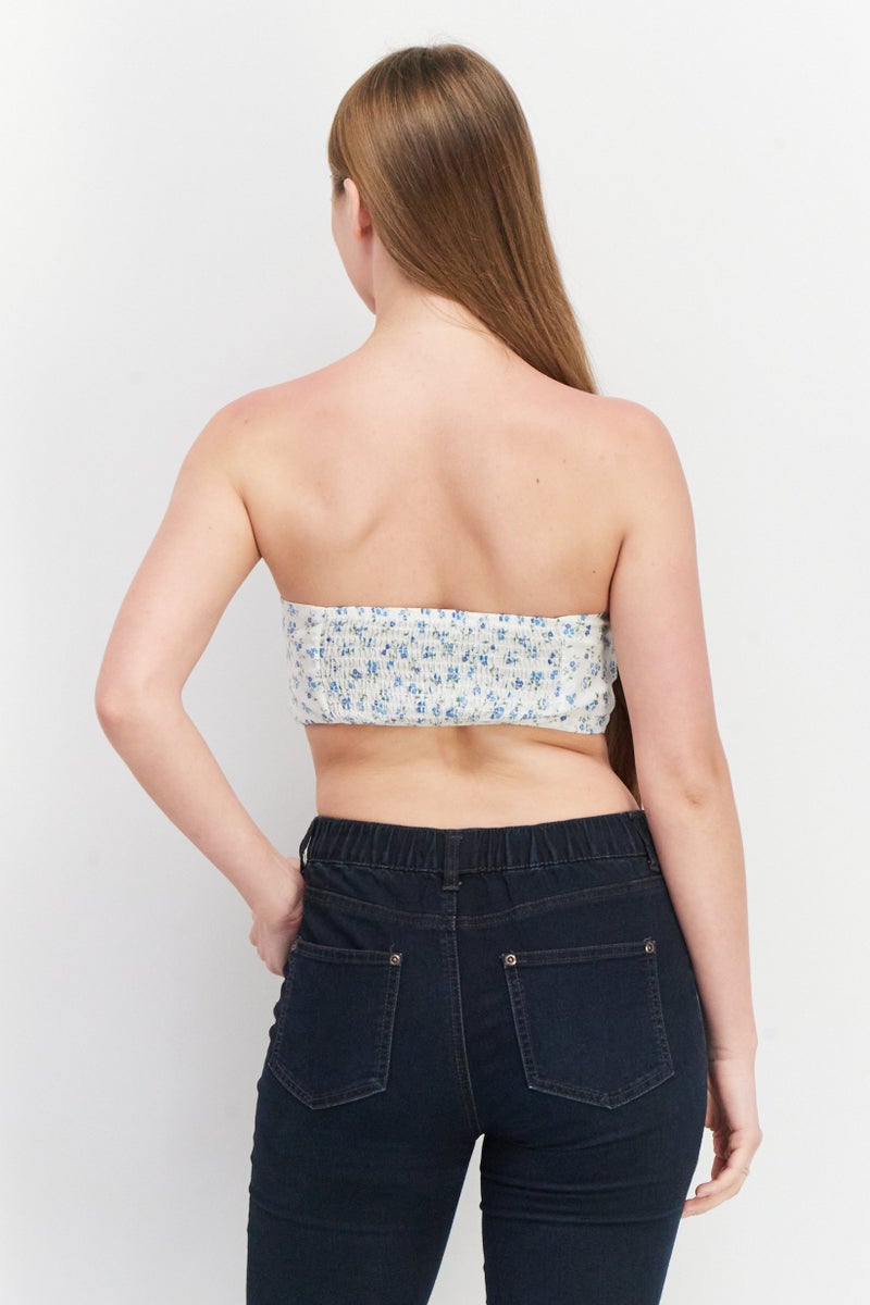 Fashion Union Women Straight Across Strapless Printed Tube, Blue - Image 2