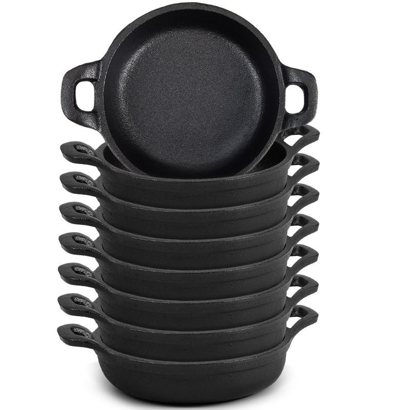 Ziliny Mini Cast Iron Skillets 5 x 5 x 1.3 Inch Cast Iron Pan Small Ramekin Set Black Casserole Dish Cookware Oven Safe Mini Skillets for Kitchen Indoor Outdoor Picnic (8 Pack) - Image 1